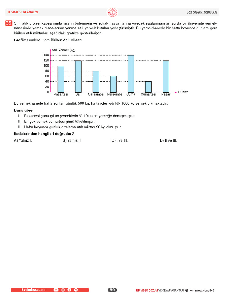 Sınıf - Veri Analizi - LGS Örnek Sorular 2 | PDF