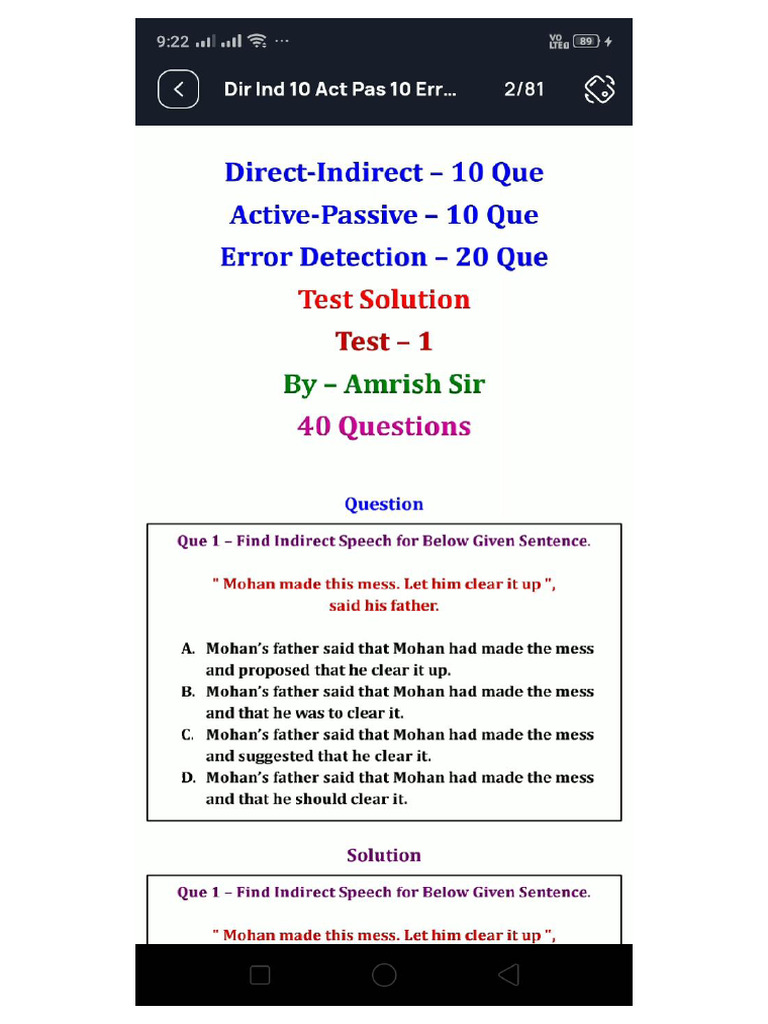 English Direct Indirect Test | PDF