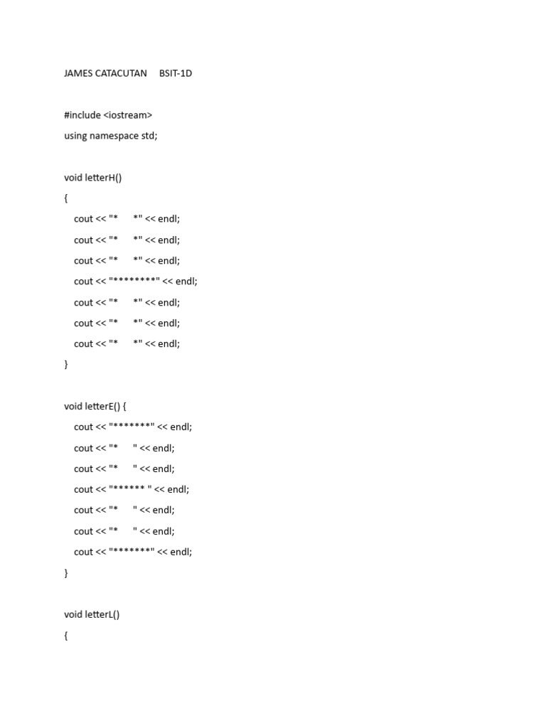 C++ Program to Display Hello Letters | PDF