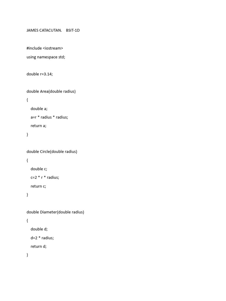 Circle Calculations in C++ Code | PDF