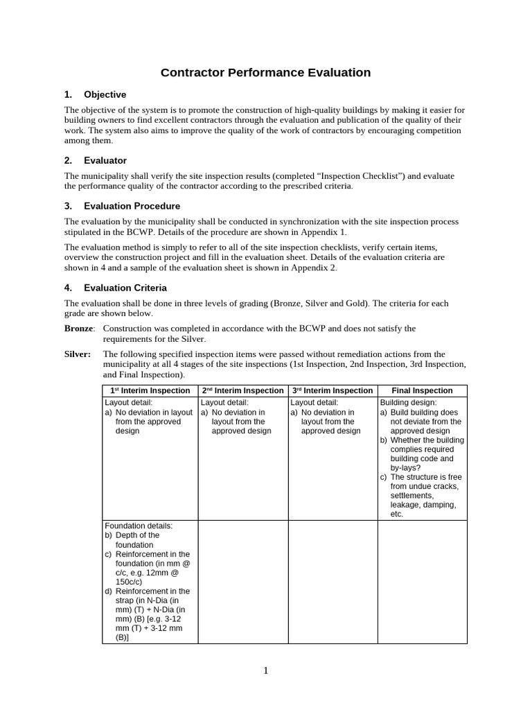 Contractor Performance Evaluation Guide | PDF | Concrete