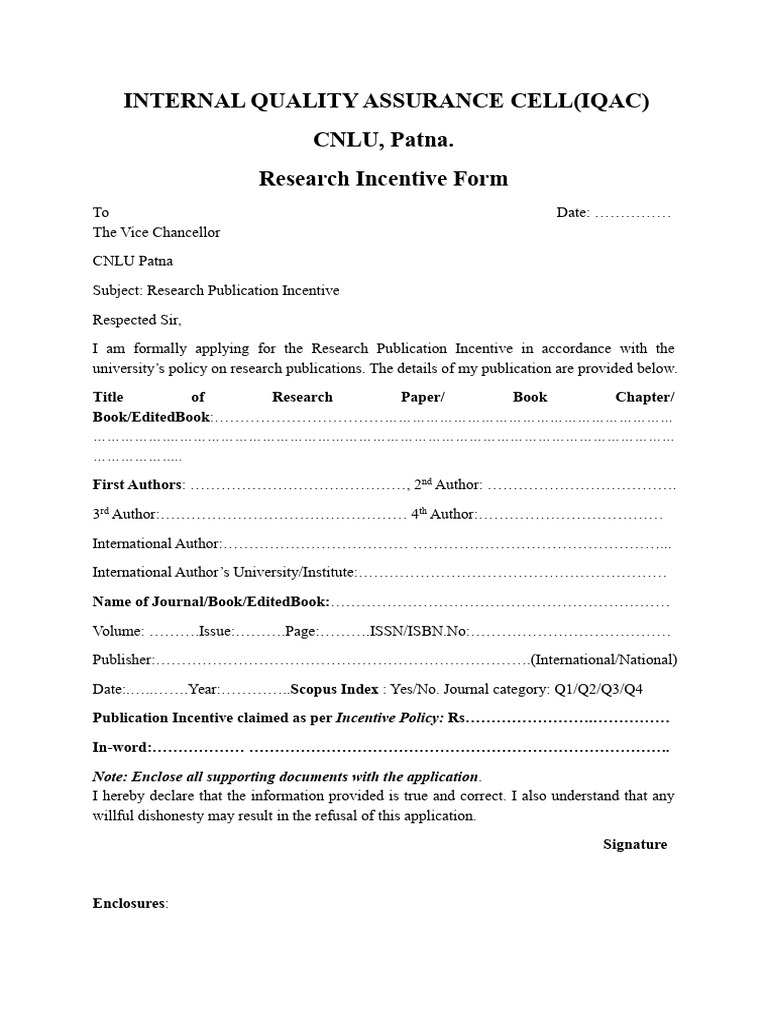 IQAC Research Incentive Form | PDF