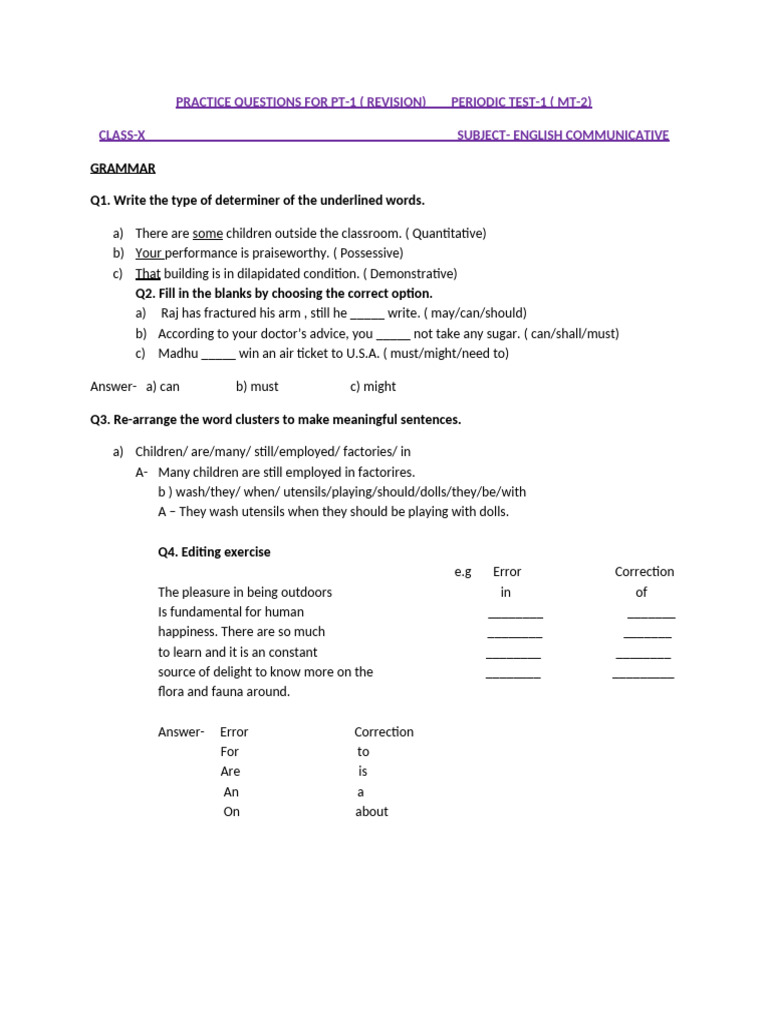 English Grammar Practice Questions | PDF
