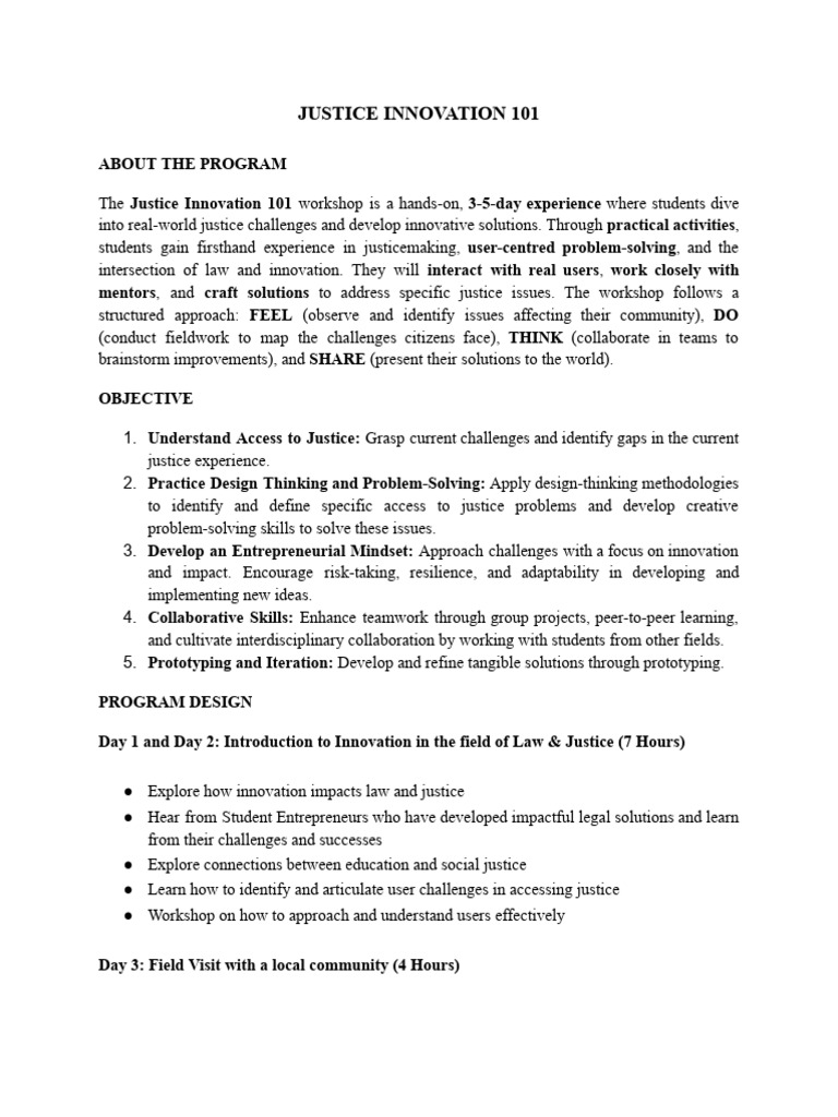 Justice Innovation Workshop Overview | PDF | Design Thinking ...