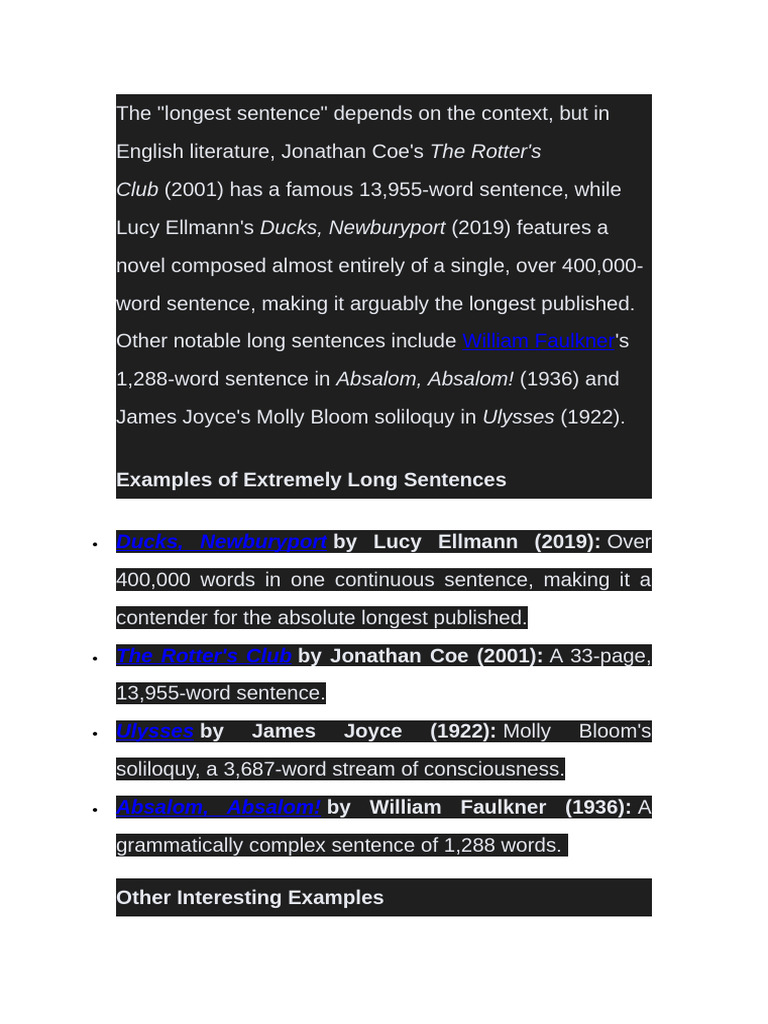 Longest Sentences in Literature | PDF | Ulysses (Novel) | Word