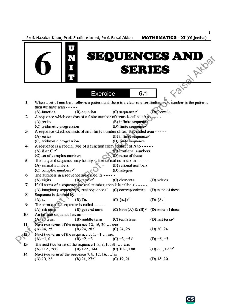 Unit 6 (MCQS) (Math-11) | PDF