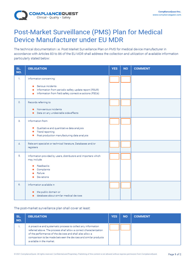 EU MDR Post-Market Surveillance Plan | PDF