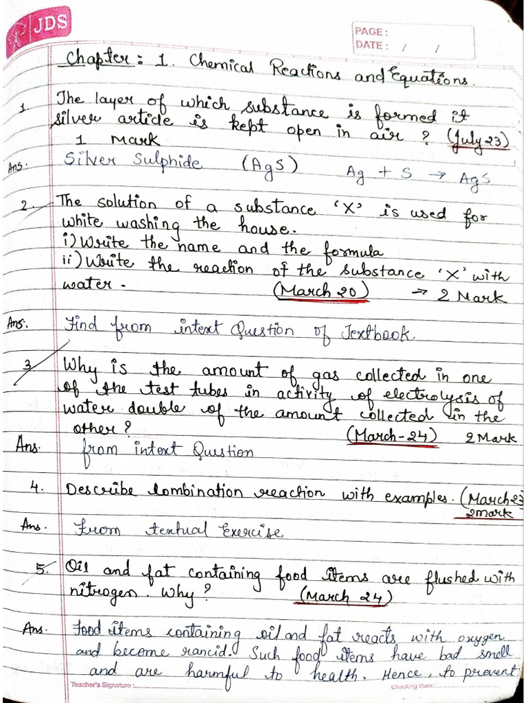 PYQ Chapter 1 Chemical Reaction and Equation | PDF