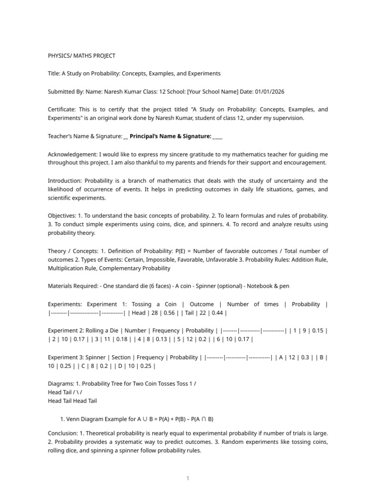 Probability Study: Concepts & Experiments | PDF | Probability | Experiment