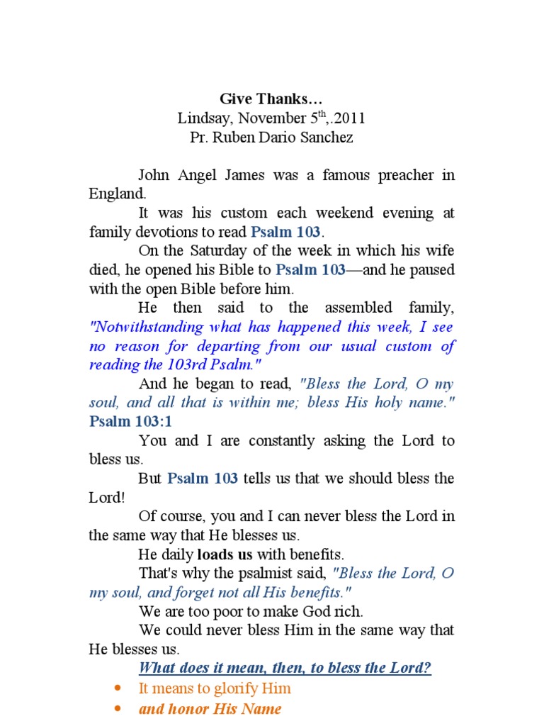 Bless The Lord | PDF | Gratitude | Psalms