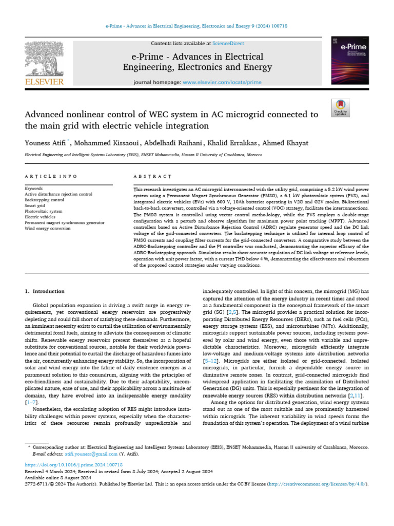 Advanced Control of WEC in AC Microgrid | PDF | Electric Vehicle ...