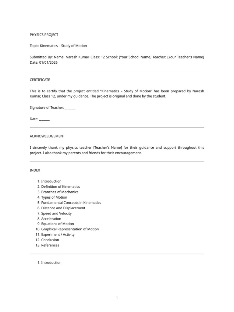 Kinematics: Study of Motion Project | PDF | Acceleration | Velocity