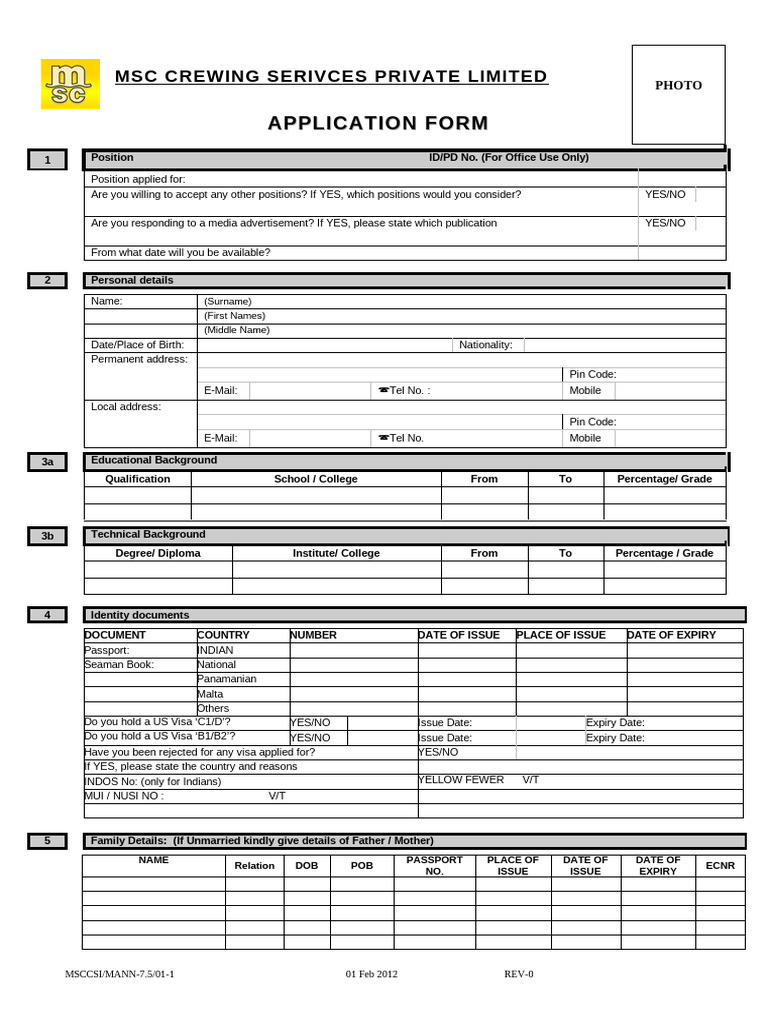 MSC Application Form | PDF