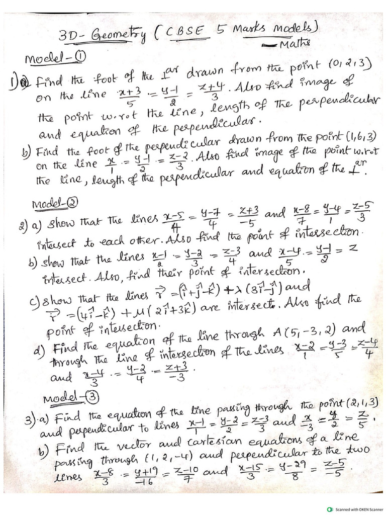 CBSE 3D-Geometry (5marks) | PDF