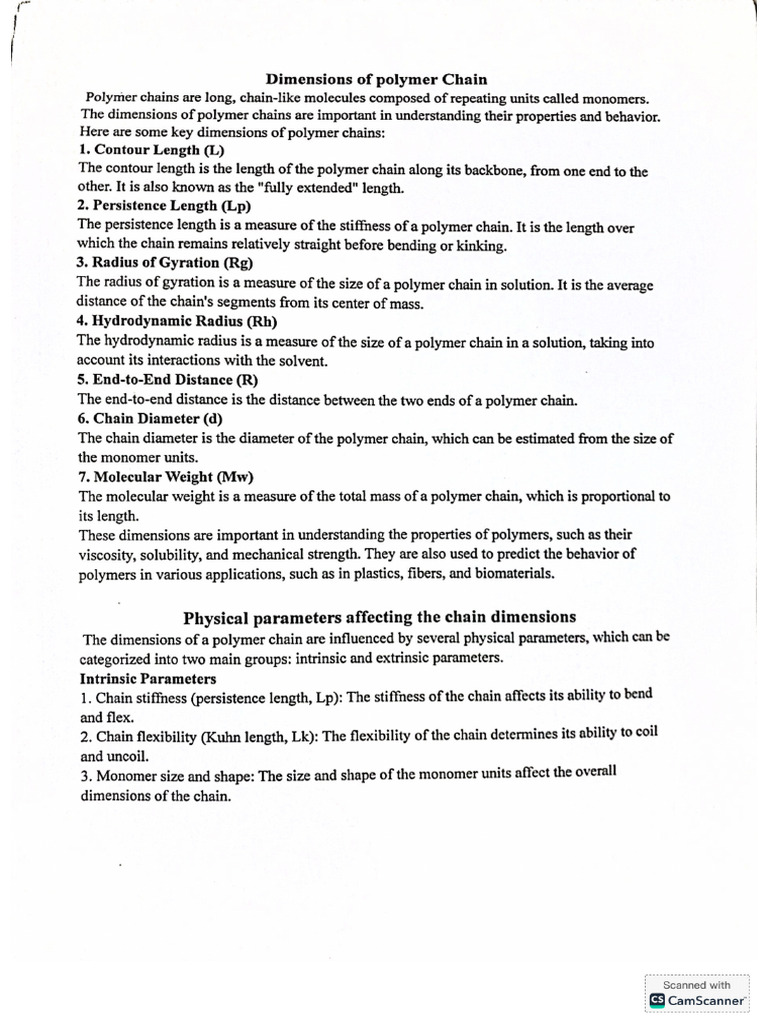 Dimensions of Polymer Chain | PDF