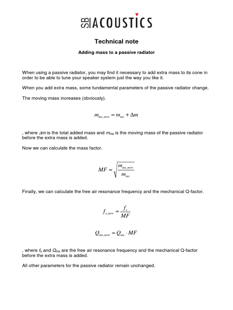 Adding Mass To Passive Radiator | PDF