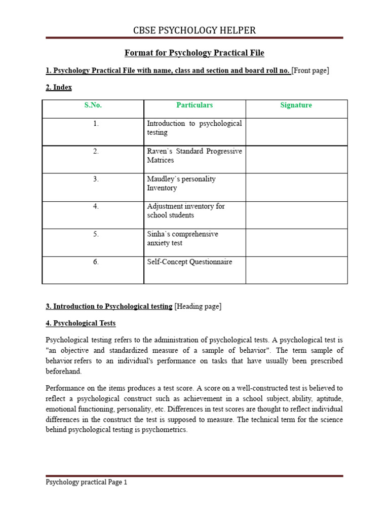 CBSE Psychology Practical File Guide | PDF | Industrial And ...