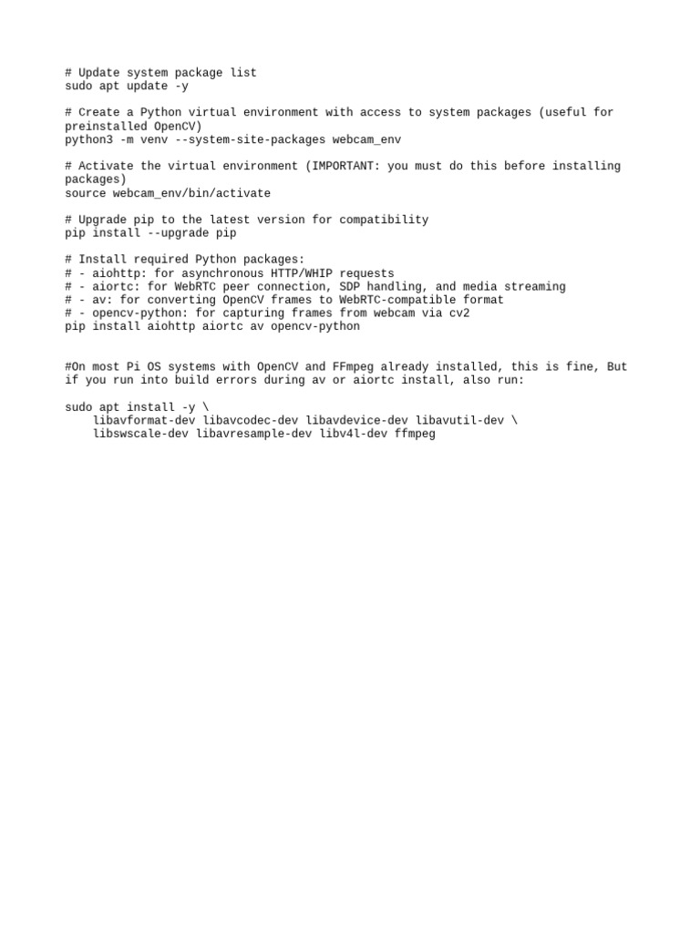 Python Webcam Setup on Raspberry Pi | PDF