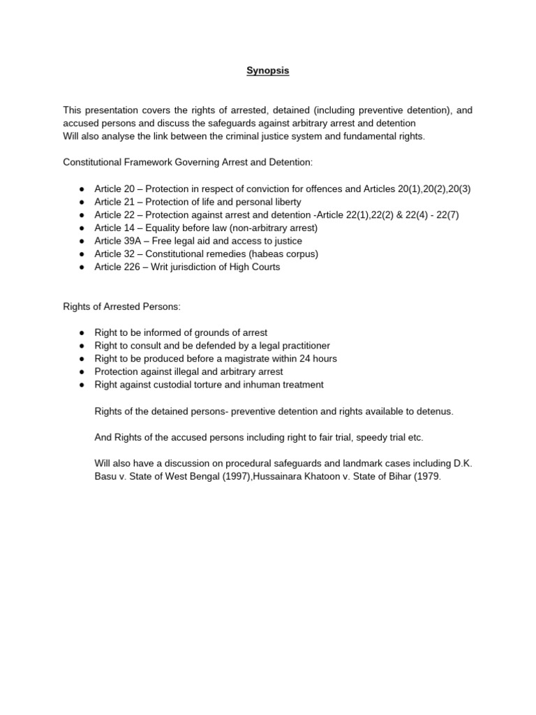 Rights of Arrested and Detained Persons | PDF