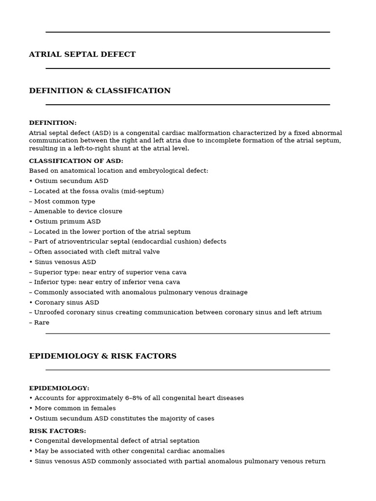Atrial Septal Defect: Types and Diagnosis | PDF | Atrium (Heart ...