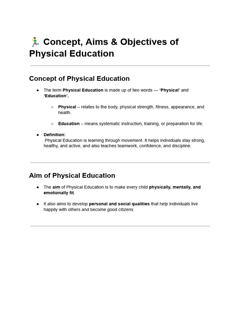 Physical Education: Concepts and Objectives | PDF | Sports | Physical ...