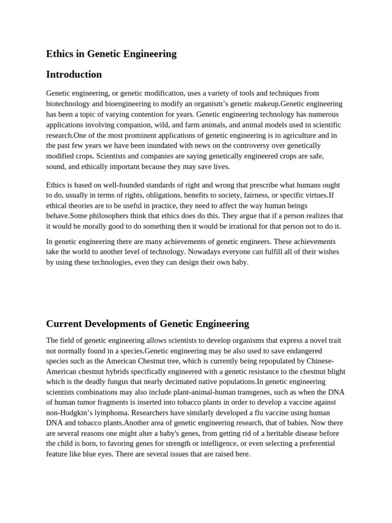 Ethical Considerations in Genetic Engineering | PDF