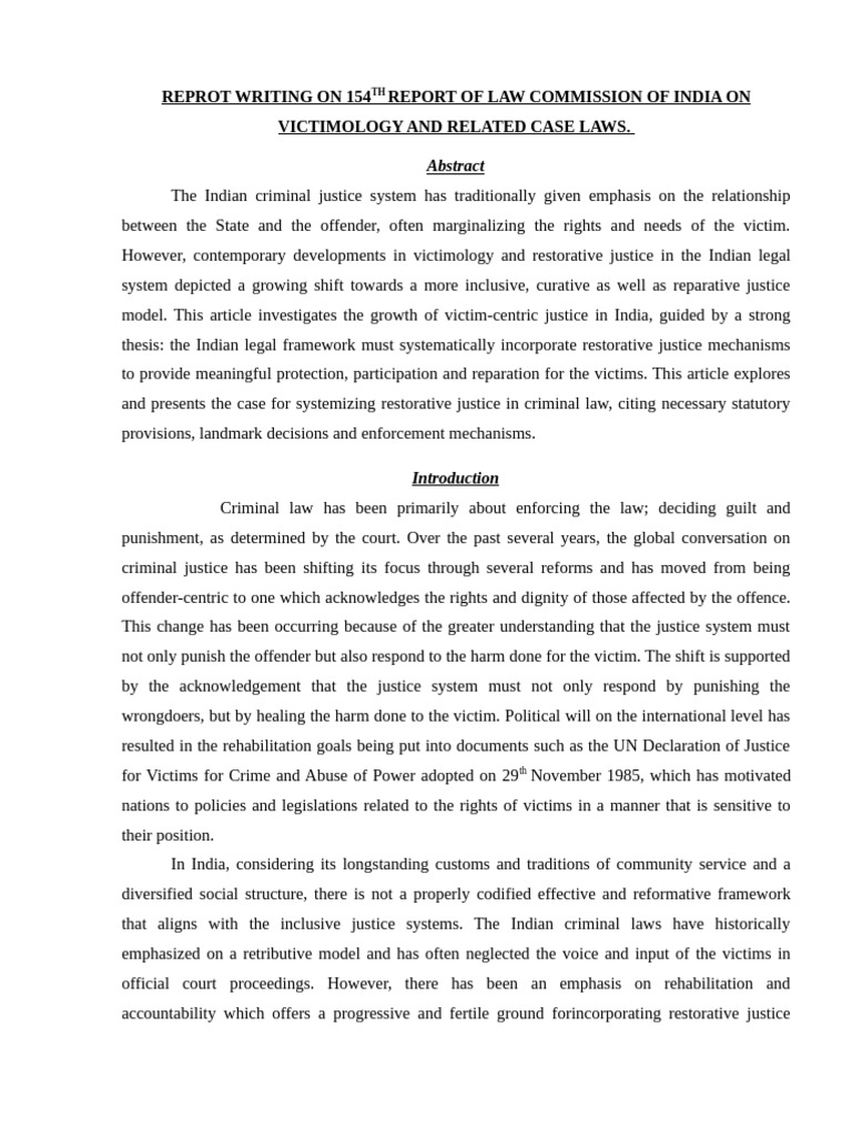Victimology and Restorative Justice in India | PDF | Crimes | Crime ...