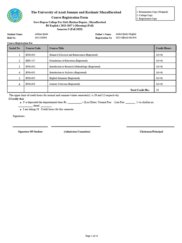 BS English Course Registration Fall 2025 | PDF | Course Credit