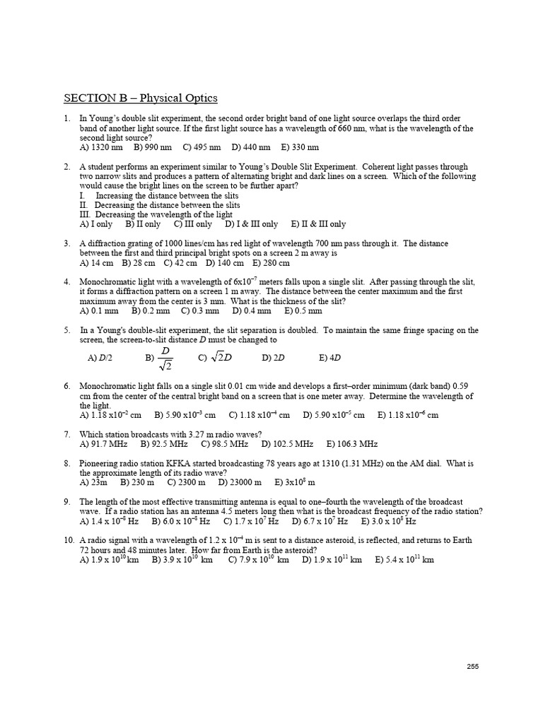 Physical Optics: Wave Interference Problems | PDF | Wavelength ...