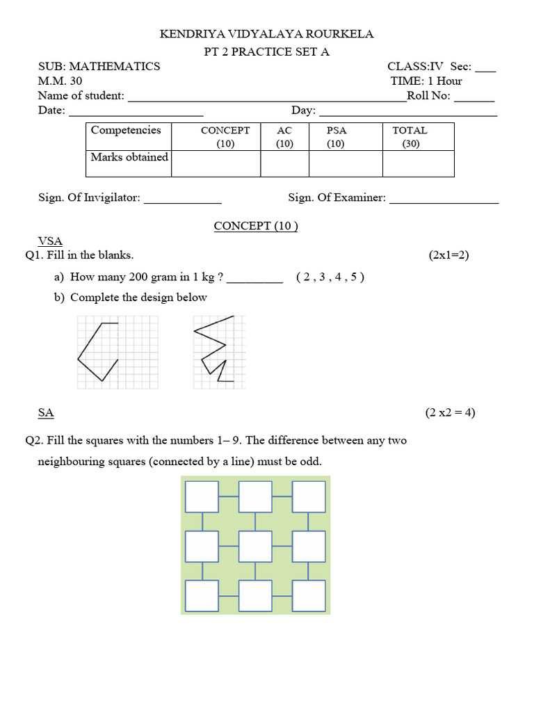 Class IV Mathematics Practice Set A | PDF | Bus Transport