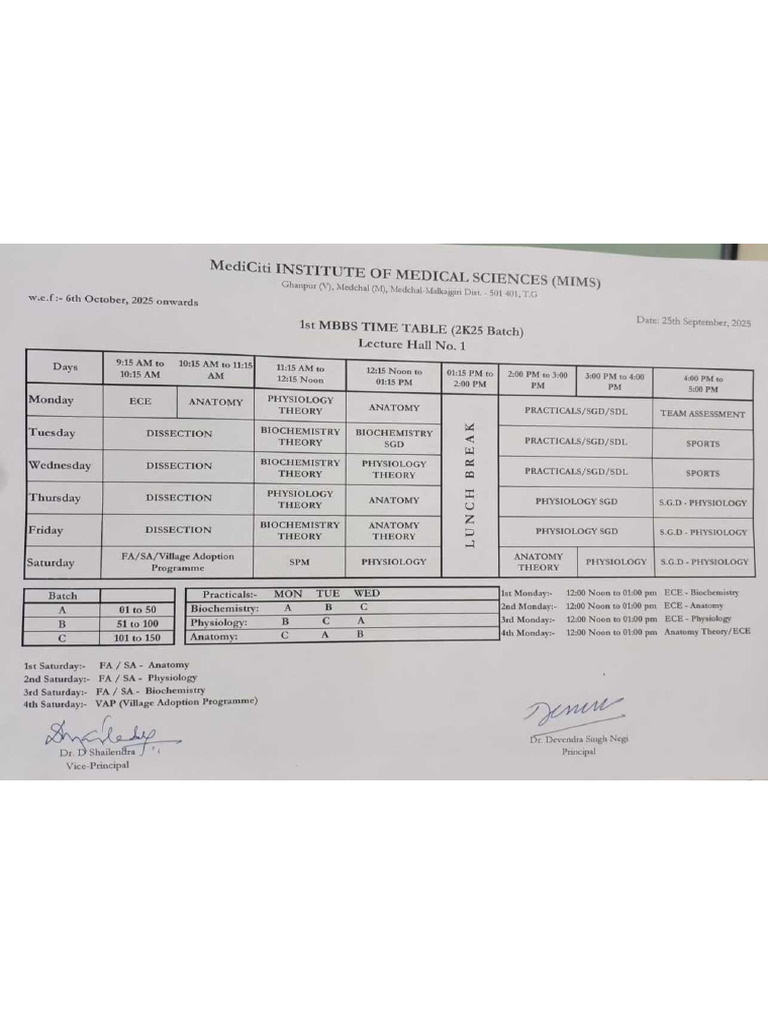 1st Mbbs Time Table | PDF