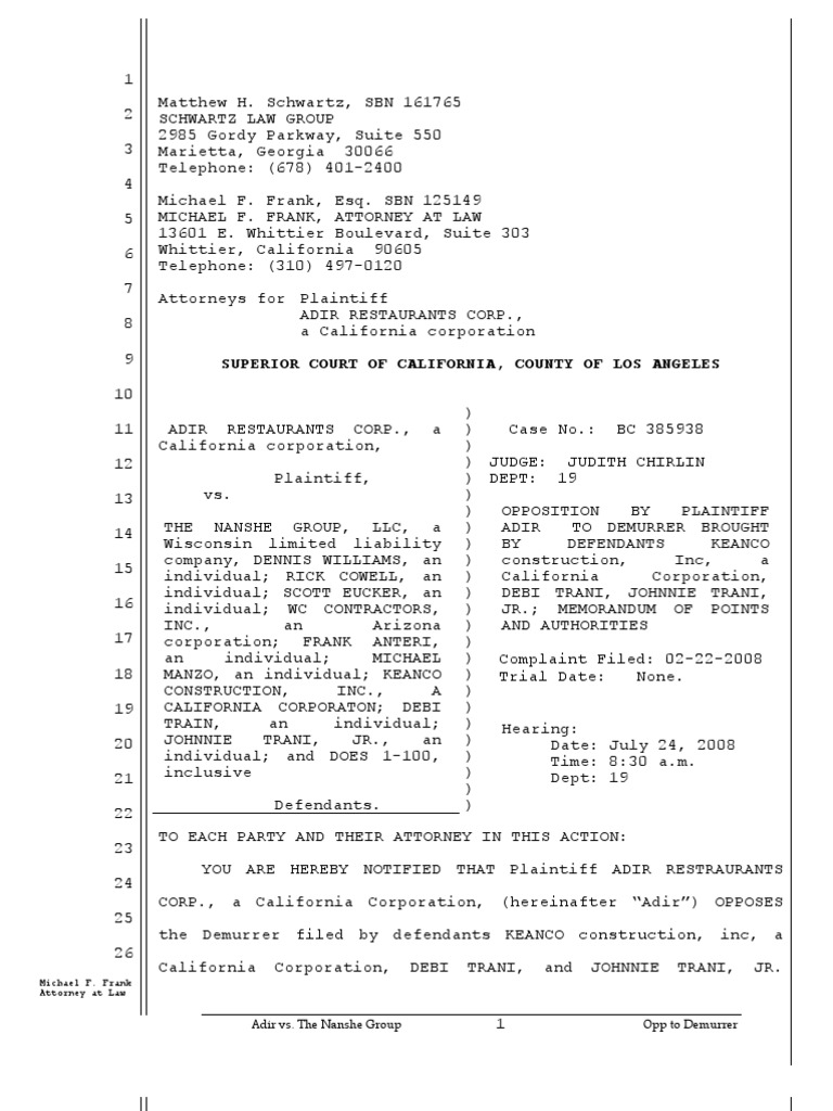Sample Opposition To Demurrer 061812 Pleading Misrepresentation