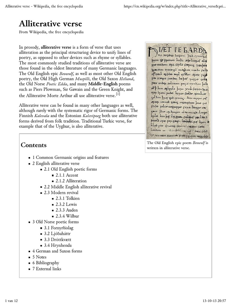 Alliterative Verse - Wikipedia, The Free Encyclopedia | PDF | Poetry ...