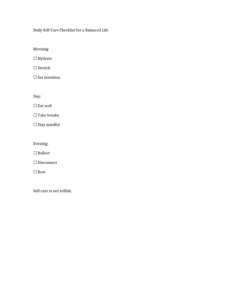 Document 4 Self Care Checklist | PDF