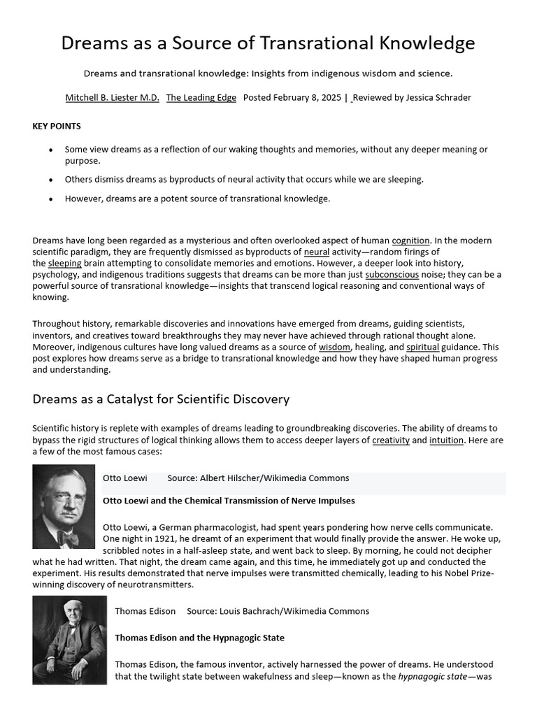 Dreams: Pathway to Transrational Knowledge | PDF | Dream | Knowledge