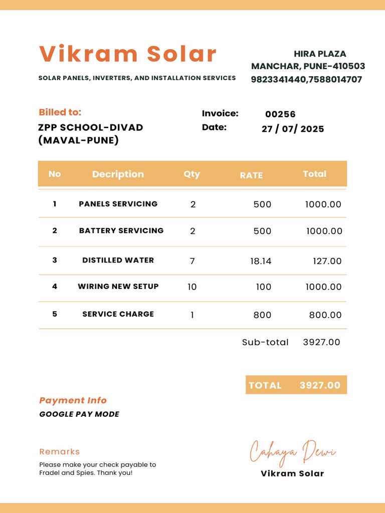 Invoice for Solar Panel Services | PDF
