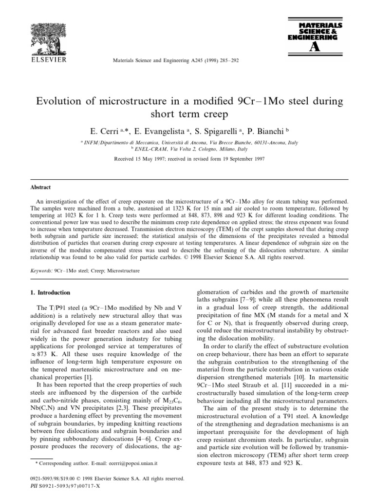 Microstructure Evolution in 9Cr–1Mo Steel | PDF | Creep (Deformation ...