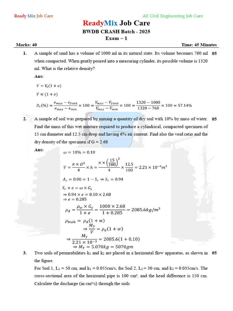 Ready Mix Civil Engineering Exam Guide | PDF | Soil Mechanics | Density