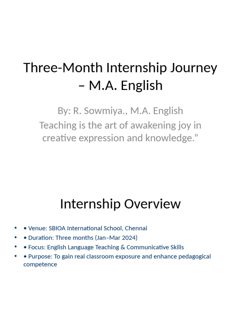 M.A. English Internship Insights: 3-Month Journey | PDF | Classroom ...