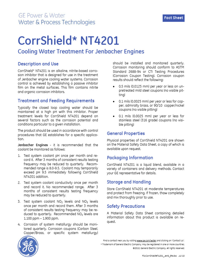 CorrShield NT4201 Cooling Water Treatment | PDF | Corrosion | Secondary ...