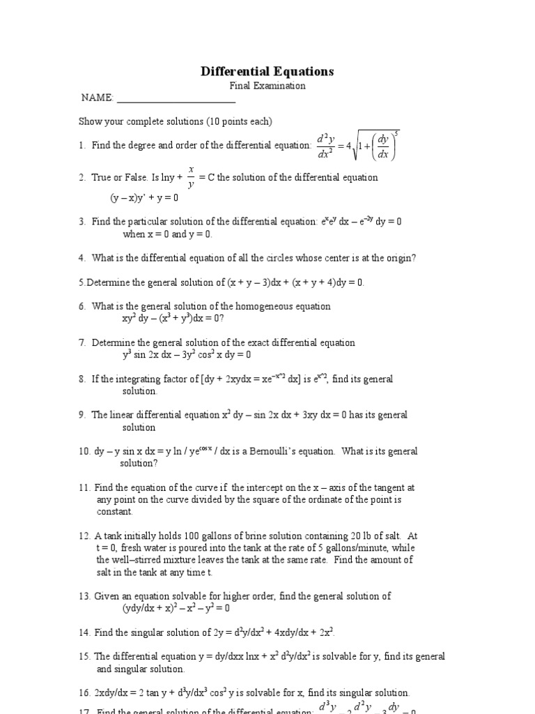 Differential Equations (Finals)