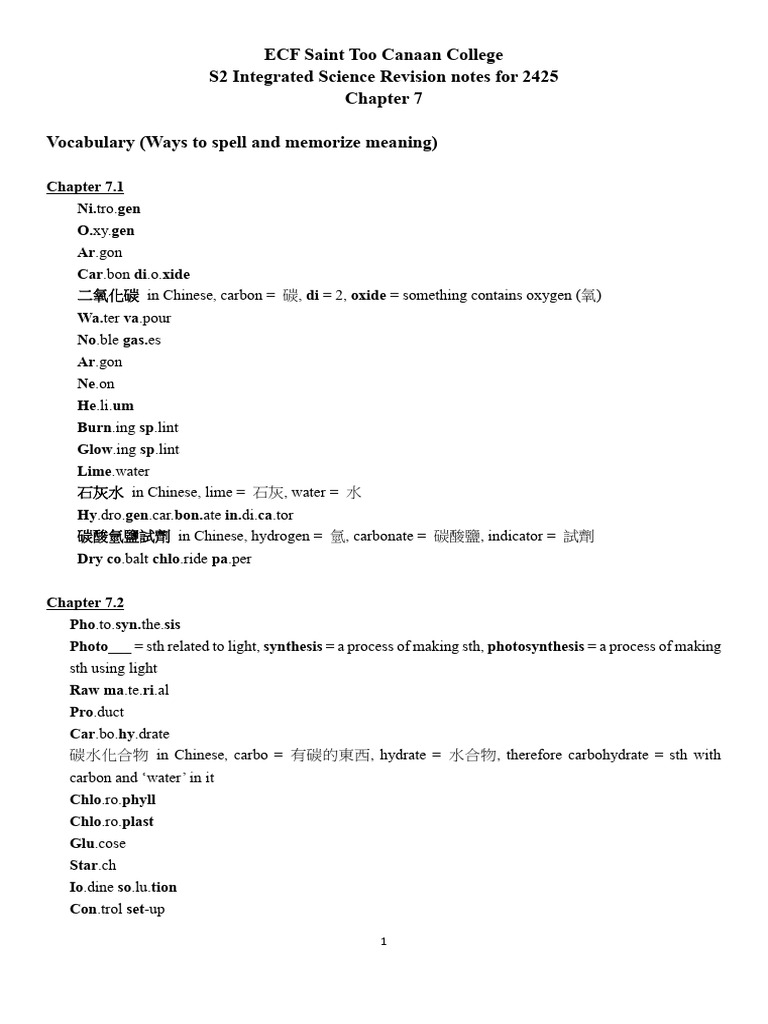 2526 SCI S2 I.S. Revision Notes Ch7 | PDF