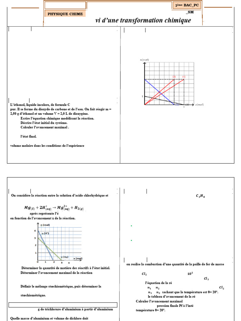 Réactions chimiques et calculs stœchiométriques | PDF | Stœchiométrie | Fer