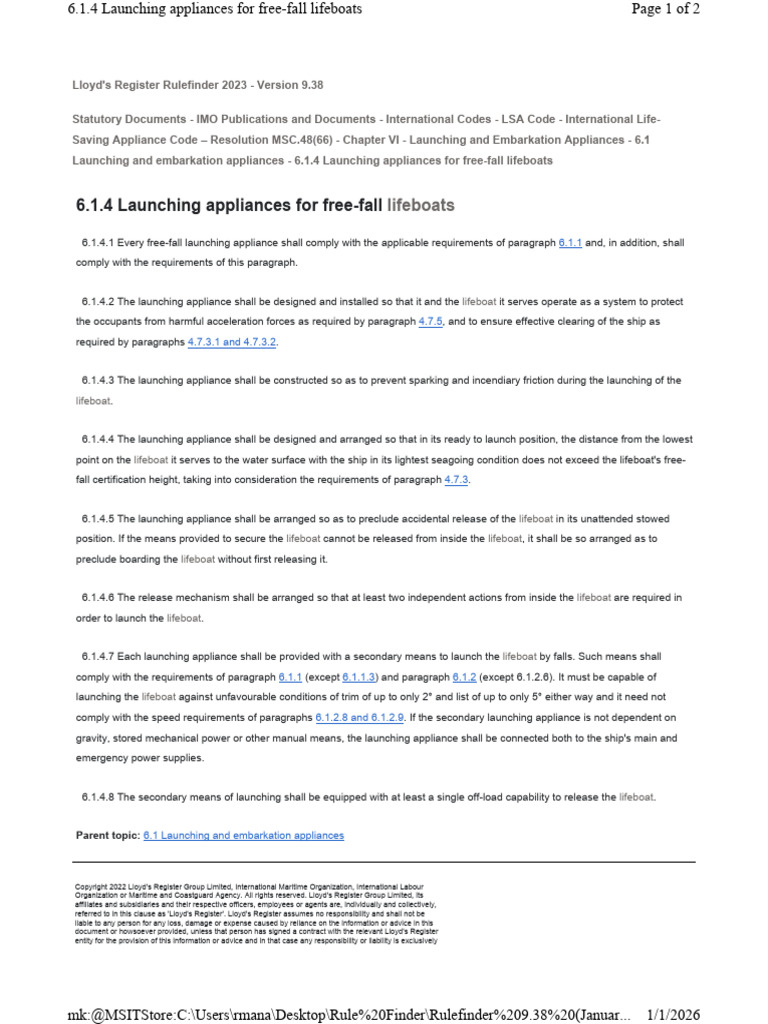 Free-Fall Lifeboat Launching Appliances | PDF | Private Law