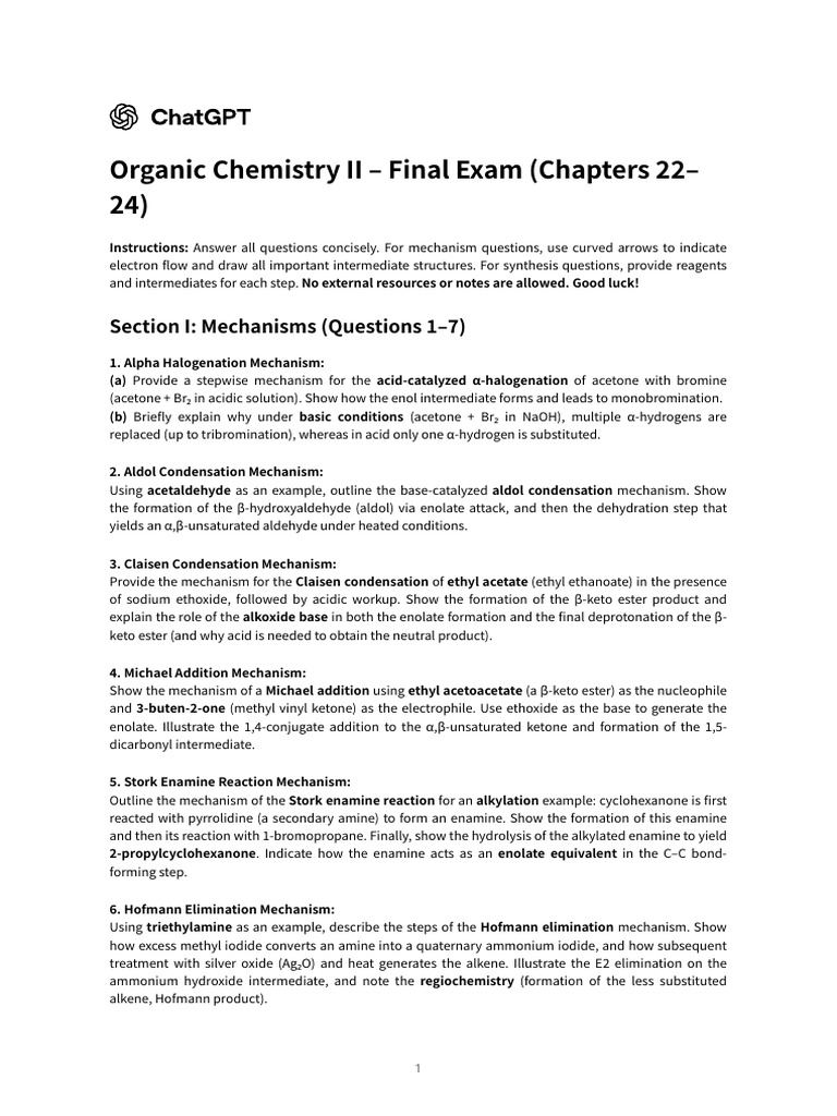 Organic Chemistry II Final Exam Guide | PDF | Amine | Ester