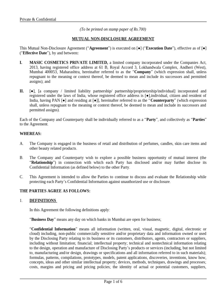 Mutual Non-Disclosure Agreement Template | PDF | Arbitration | Breach ...