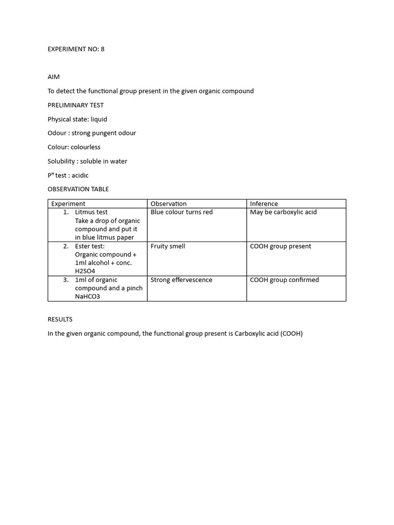 Experiment No 8 Organic Cooh Group | PDF