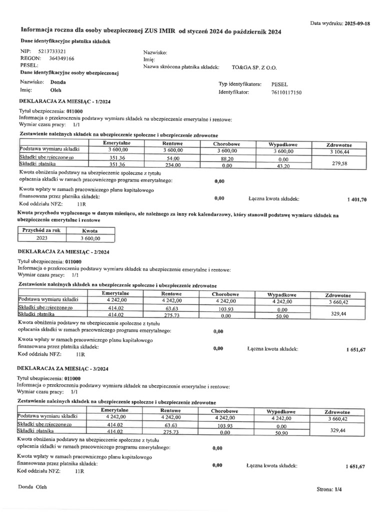 ZUS IMIR Donda Oleh Za 2024r | PDF