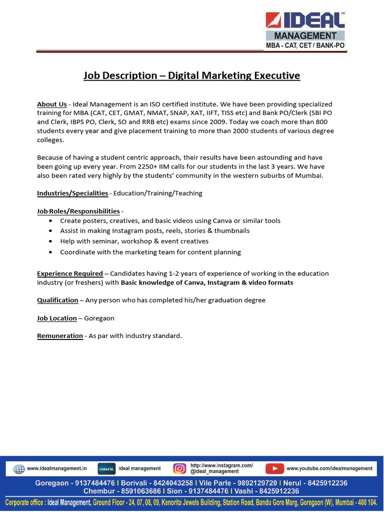 Job Description - Digital Marketing Executive | PDF