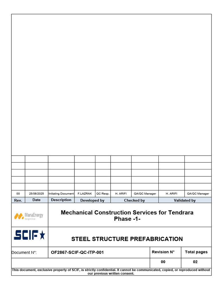 OF2867-SCIF-QC-ITP-001 - 00 - Steel Structure Prefabrication | PDF ...